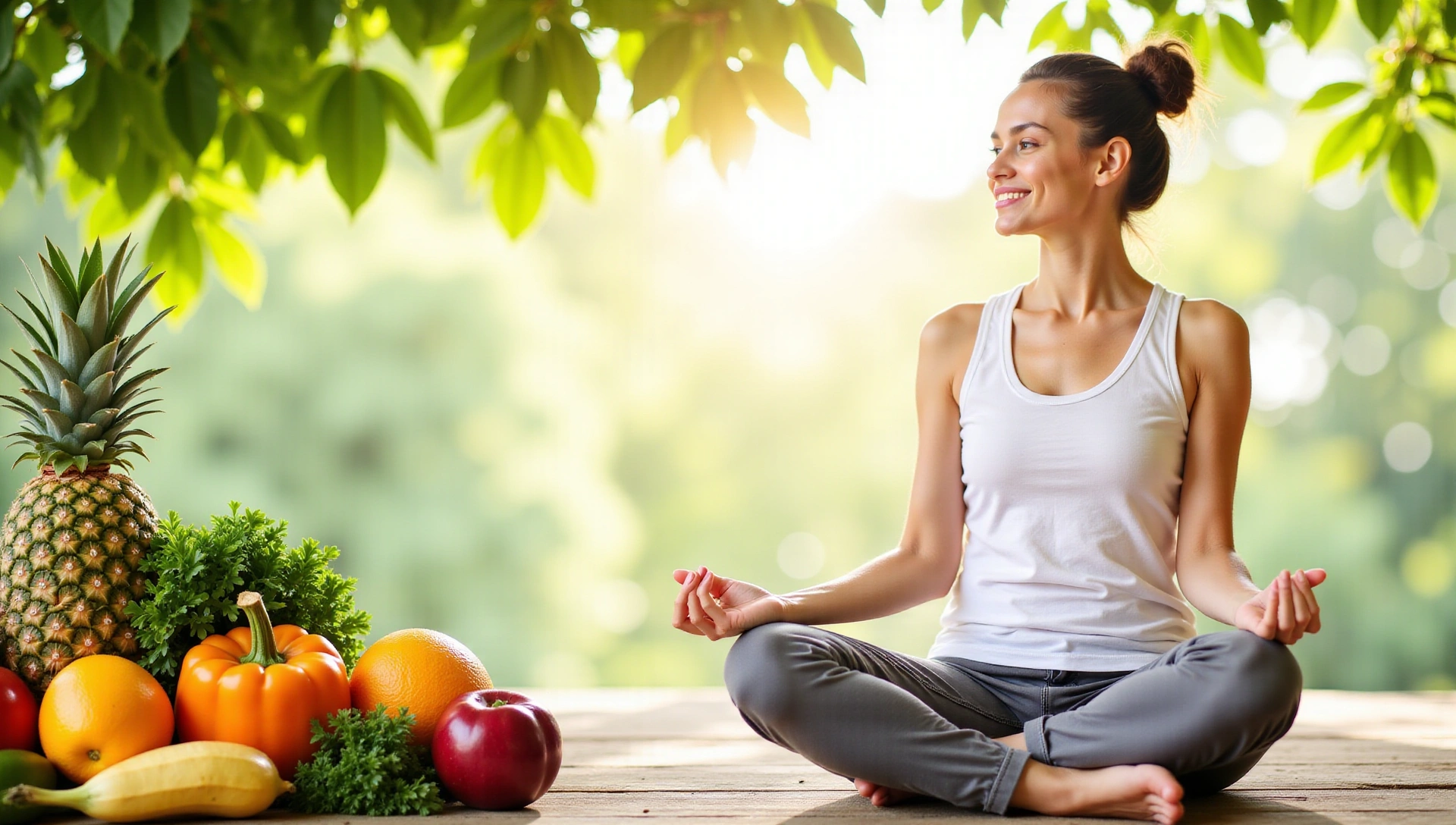Sfondo ispirato alla natura con cibo sano e persone felici
