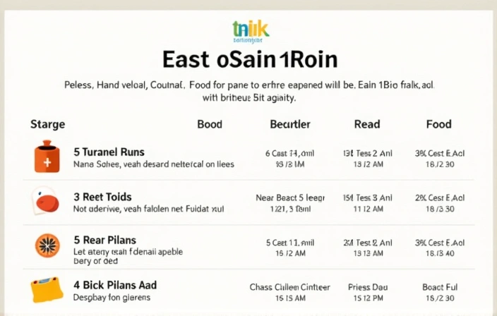 Un'illustrazione visivamente accattivante di un piano alimentare personalizzato, con icone che rappresentano diverse categorie di alimenti, porzioni e suggerimenti per i pasti. Il design è pulito e moderno, con un tocco di colore.